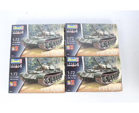 Revell - Four boxed, Revell #03304 T-55 A/AM plastic model tank kits. Kits presumed Mint being in factory sealed boxes which 