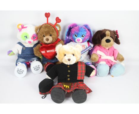 Build-a-Bear - 5 bears to include light brown bear wearing a Highlander outfit, complete with tartan trimmed hat and lace on 