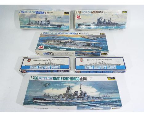 Hasegawa, Fujimi, Airfix - Sic plastic model ship kits in various scales. Lot includes Fujimi #31 1:700 scale Japanese Aircra