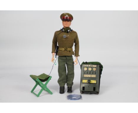 Palitoy, Action Man - A Palitoy Action Man in Field Commander outfit with Field Radio. The blonde flock haired, figure with h