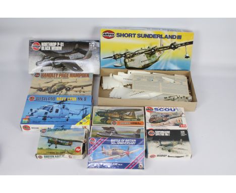 Airfix - 10 boxed Airfix 1:72 scale plastic model kits. Lot includes Airfix #06001-1 Sunderland III; #04011-2 Handley Page Ha