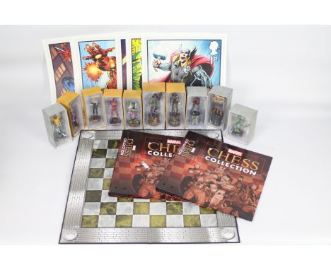Marvel - A Marvel Chess Collection containing 10 x boxed Marvel character chess board pieces - Lot includes a 'Kang' chess bo