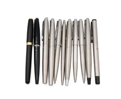 Parker Pens to include: 3 x 45 fountain pens; 3 x 45 ballpoints; 1 x 45 Flight fountain pen and roller ball; a Sonnet Matt fo