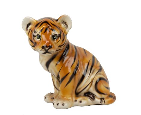 Large Ceramic Tiger cub made in Italy Height 34cm