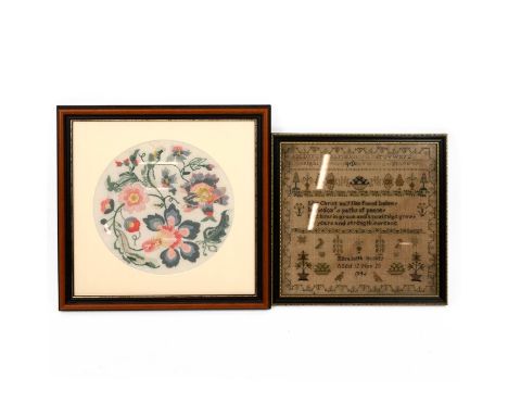 Victorian Sampler by Elizabeth Bozley, aged 12, Framed Embroidery, dated 20 November 1846 (31cm x 31cm) together with a 20th-