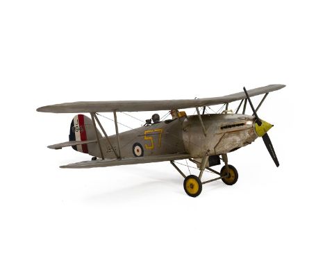 Radio controlled plane. Hawker Fury control line flying plane, built by John Roberts circa 1980s, 102cm Wingspan, no engine p