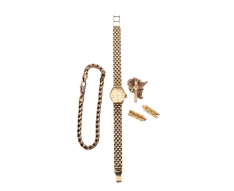 9ct gold hallmarked Everite watch and gate Strap, total weight 15 grams. A 9ct gold round box link bracelet, weight 7.9 grams