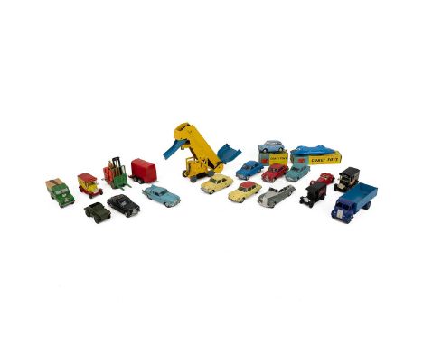 Boxed Corgi Proteus Campbell Bluebird Record Car 153, Morris Mini-minor 226 and Dinky Supertoys Elevator Loader 964. Also a q