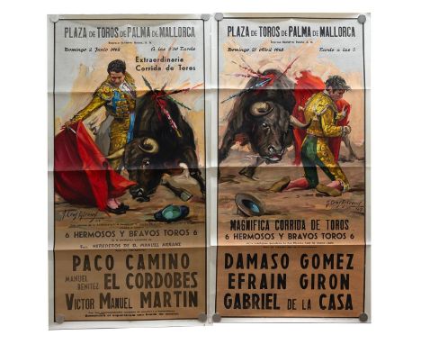 After Jose Cros Estrems (1918-2007) two lithograph printed posters for bull fights in April and June 1968 at Plaza de Toros d