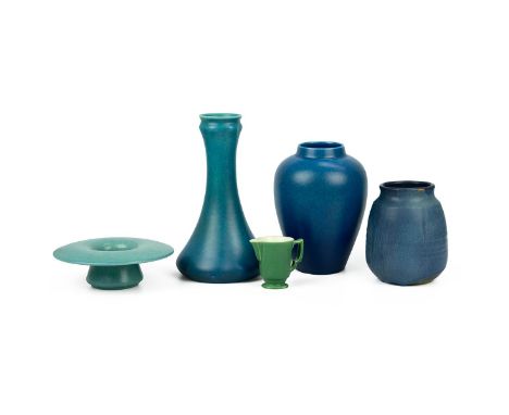 Two early 20th Century Royal Lancastrian Ware vases, the first of baluster form with raised collar in graduated blues to turq