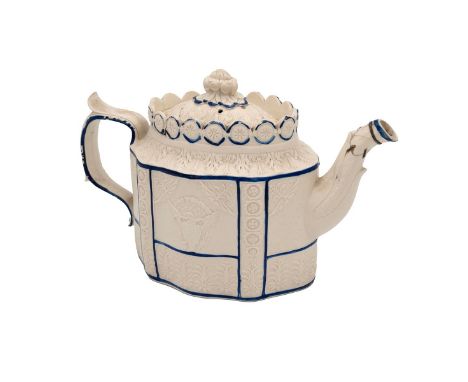 USA historical interest - late 18th/early 19th century Castleford Teapot in white bisque ware finish, with blue lining, galle