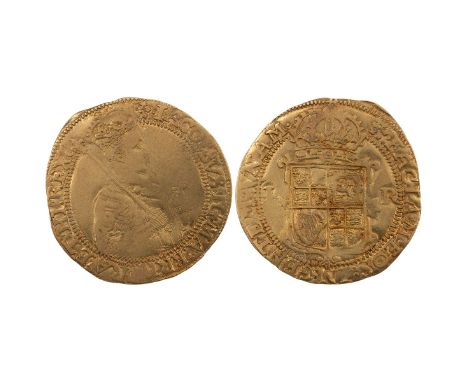 James I gold Unite, cinquefoil mintmark (1613-1615) (S 2620, North 2085, Schneider 28). Obverse: half-length fifth bust with 