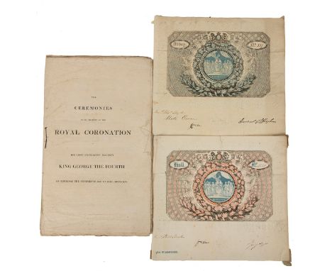 Historic Royal Interest. George IV Coronation tickets x2 and Order of Ceremony, 1821. Both named for guest Reverend Thomas Ll