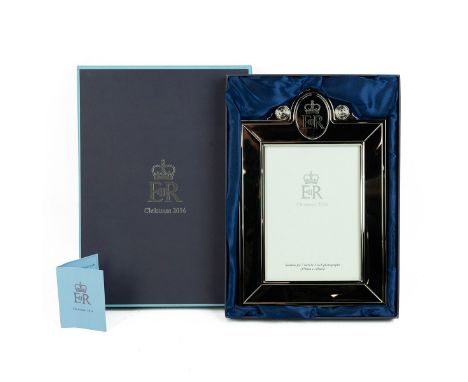 Queen Elizabeth II, 2016 Royal Household Christmas present, Silver plated picture frame with decorative scrolled detail etche