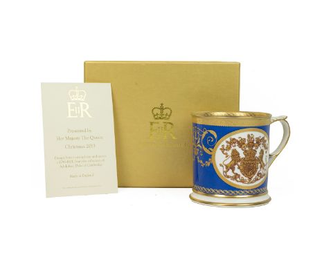 Queen Elizabeth II, 2013 Royal Household Christmas Present, Ceramic Tankard with certificate, design from a cup and saucer c.
