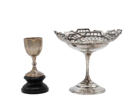 Fine silver pierced silver tazza raised on a slender stem to a stepped circular base, H13.5cm, hallmarked Sheffield 1913, mak