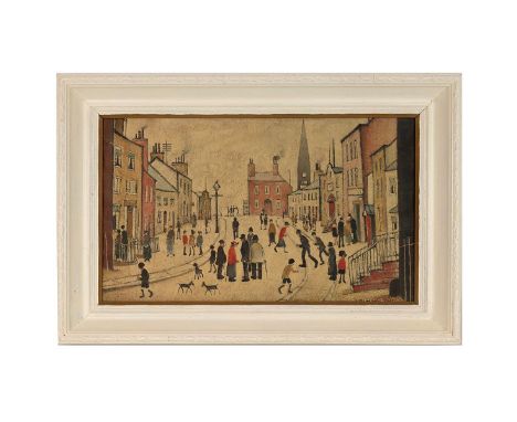 After L S Lowry (1886 - 1976, British) " A Lancashire Village" lithograph on paper 50cm x 29.5cm, in painted frame.