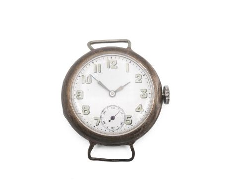Omega WWI sterling silver trench wristwatch, hallmarked c1914. Omega stamped to inside case and movement, movement serial 457
