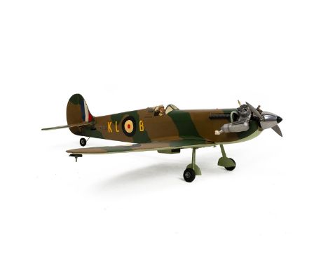 Flying Model of 1/8 scale Super Marine Spitfire, with 19cm glowplug engine and controls for 3 lines, up, down, and throttle, 