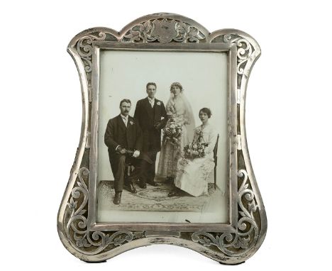 Art Nouveau silver photograph frame, with pierced garland and foliate decoration, original wedding photograph, hallmarked Bir