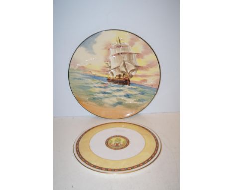 Royal Doulton wall charger depicting HMS victory together with Royal Worcester cake stand in the Versailles pattern