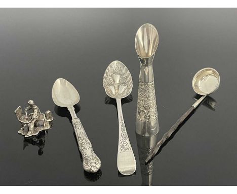 A group of silver items to include a Victorian silver toddy ladle with turned handle, marked Henry Holland, London 1866, toge