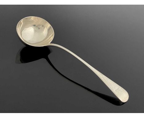 A Victorian silver soup ladle, George Adams, London 1876, Old English pattern, 33.5cm long, 242.9g/7.81ozt approx