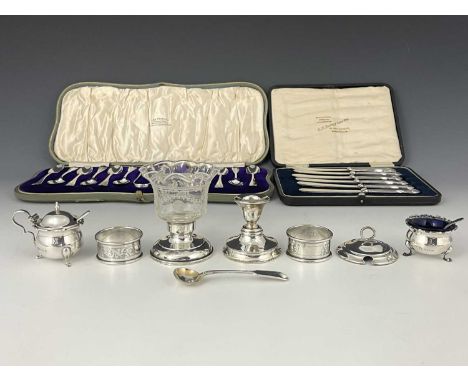 A George V silver cased set of twelve teaspoons and sugar tongs, hallmarked David Fullerton, London 1915, in fitted presentat