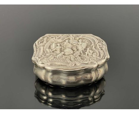 An eighteenth-century Danish silver snuff box, of cushioned rectangular form, the hinged cover with cast top depicting a clas