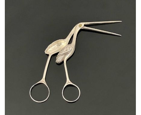 George III silver ribbon threaders, modelled as a stork with ring handles, struck with sponsor's mark, lion passant and post-