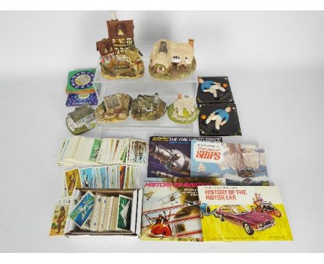 Lot to include tea cards, Babycham beer mats, Lilliput Lane models and two ceramic tiles depicting footballers marked Up The 