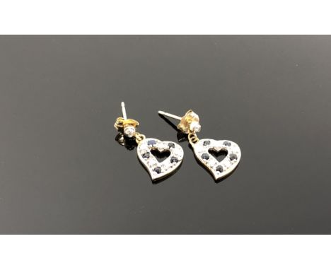 A pair of 10ct gold diamond and sapphire earrings