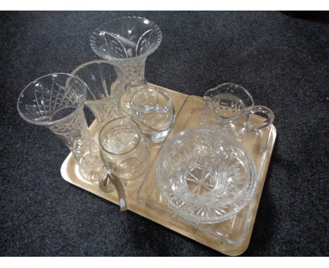 A collection of glass including vases, trinket tray, jug, ice bucket etc 