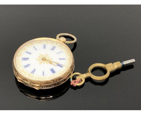 A lady's 14ct gold fob watch with enamel dial CONDITION REPORT: 26.5g