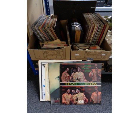 Two boxes of vinyl LP's and 45's, together with a Fidelity record player 