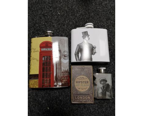 Three hip flasks and a hipster flask 