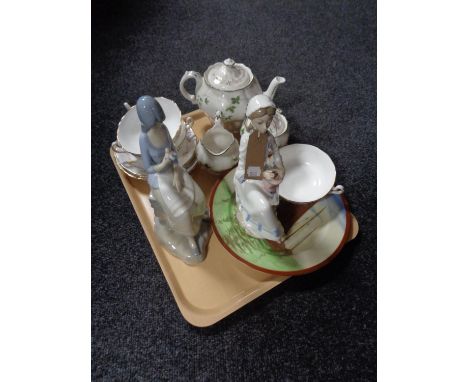 A tray of Royal Doulton The Majestic Collection teapot, milk jug and sugar basin, Spanish figures, Royal Doulton plates depic