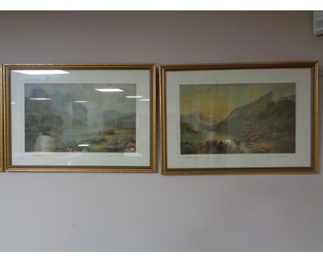 A pair of gilt framed Hubert G. Percy prints - Morning in the Highlands and Evening in the Highlands