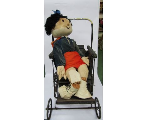A large homemade Magic Roundabout Florence doll in a Victorian Alwin push chair 