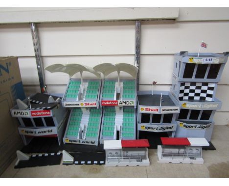 Five Scalextric trackside buildings and accessories