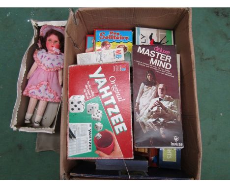 Assorted board games including Totopoly and a vintage doll