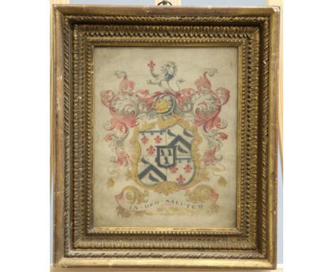 ~ A WATERCOLOUR OF THE ARMS OF JOHN EDWARDS (1745-1819) OF WHITHILL, LATER TO BE KNOWN AS NORTHOWRAM HALL, HALIFAX, framed; t