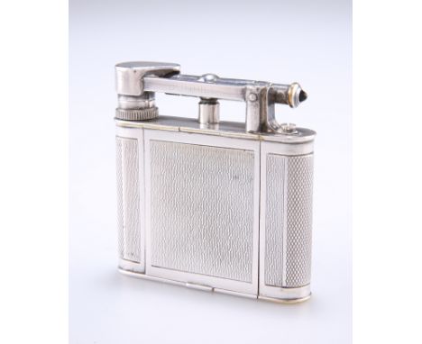 ALFRED DUNHILLAN ART DECO SILVER-PLATED FAUX CIGARETTE LIGHTER MINAUDIERE, in the shape of a lighter, with all over engine tu