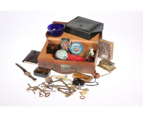 ~ A COLLECTION OF MISCELLANEOUS OBJECTS FROM A COUNTRY HOUSE, including a silver-mounted Book of Common Prayer, folding fruit
