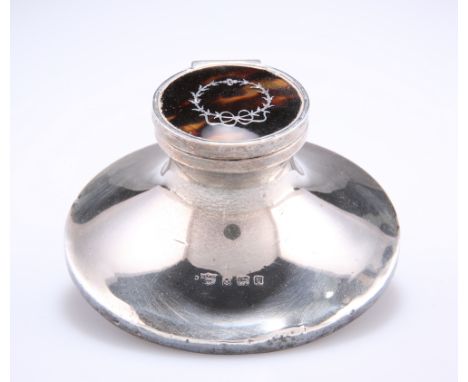 A GEORGE V SILVER AND TORTOISESHELL INKWELL,&nbsp;by&nbsp;S&nbsp;Blanckensee &amp; Son Ltd, Birmingham 1920, the hinged cover