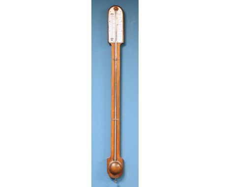 A LATE 19TH CENTURY MAHOGANY STICK BAROMETER, signed Marks &amp; Co, Cardiff, ivory dial with thermometer. 93cmThe absence of