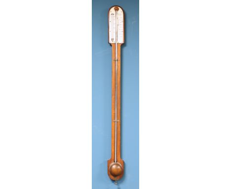 A LATE 19TH CENTURY MAHOGANY STICK BAROMETER, signed Marks &amp; Co, Cardiff, ivory dial with thermometer. 93cmThe absence of