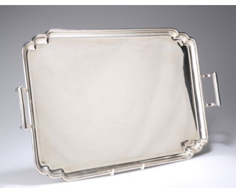 A GEORGE VI SILVER TWO-HANDLED TRAY, IN THE ART DECO STYLE,&nbsp;by&nbsp;Frank Cobb &amp; Co Ltd, Sheffield 1937, rectangular