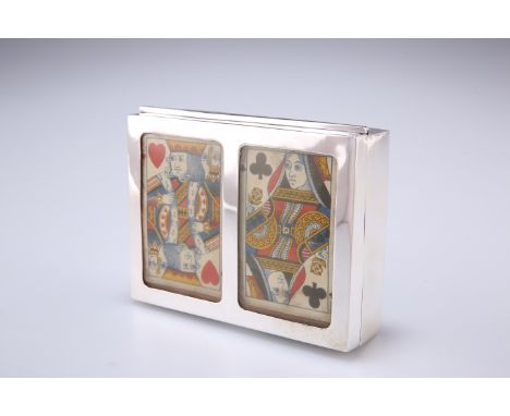 AN EDWARD VII SILVER PLAYING CARD CASE, by Charles S. Green &amp; Co Ltd, Birmingham 1909, rectangular form, the hinged lid w