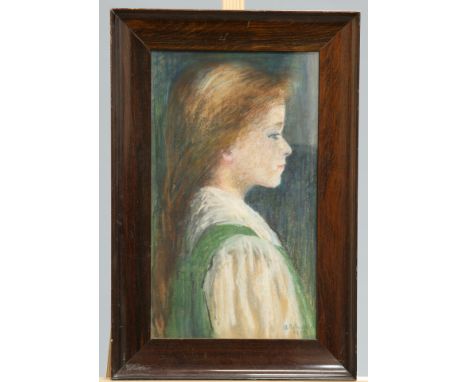 ENGLISH SCHOOL, PORTRAIT OF A GIRL, bears signature and dated 1900? lower right, pastel, in a rosewood frame. 47cm by 27cm